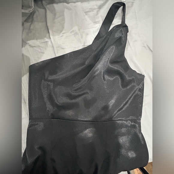 Lulus Satin Sparkly Black One Shoulder Floor Length Formal Dress Medium - Picture 3 of 6